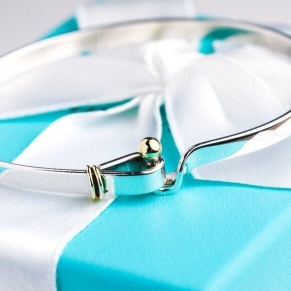 Tiffany & Co. Bracelet Vintage Hook & Eye Bangle 18K Gold & Sterling Silver 7” - Picture 10 of 10